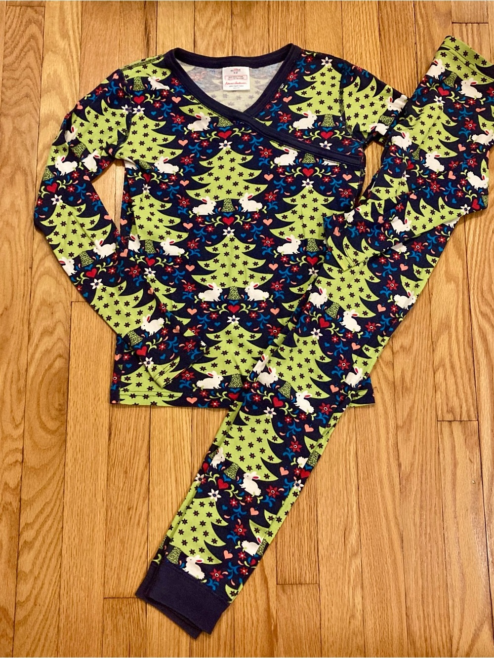 Hanna Andersson Organic Woodland Bunny Long John Pajama Set Navy 150 cm Size 12